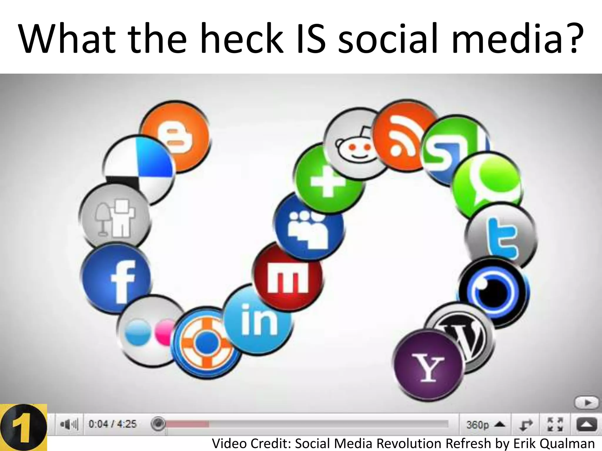 What the heck IS social media?Video Credit: Social Media Revolution Refresh by Erik Qualman