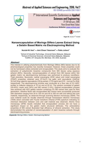 Nanoencapsulation Of Moringa Olifera Leaves Extract Using A Gelatin B