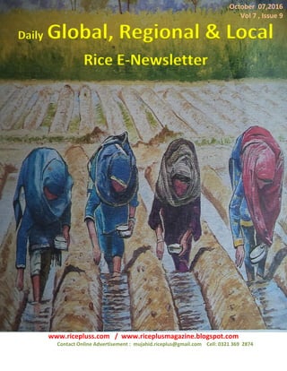Daily Global, Regional and Local Rice E-Newsletter
www.ricepluss.com / www.riceplusmagazine.blogspot.com
Contact Online Advertisement : mujahid.riceplus@gmail.com Cell: 0321 369 2874
1
Daily Global, Regional & Local
Rice E-Newsletter
October 07,2016
Vol 7 , Issue 9
 