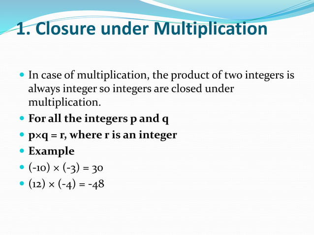 properties of multiplication of integers