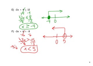 E) -2x + 4 < 12




F) -3x + 6 > -9




                  5
 