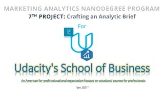 For
Udacity's School of Business
An American for-profit educational organization focuses on vocational courses for professionals
MARKETING ANALYTICS NANODEGREE PROGRAM
7TH PROJECT: Crafting an Analytic Brief
“Jan 2021”
 