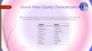Source Water Quality Characterization
 A desalination plant’s source water quality has an impact on the treatment
needed and ultimately on the quality of the produced drinking water.
3/26/2017Chemist/Ahmed Hasham
23
 