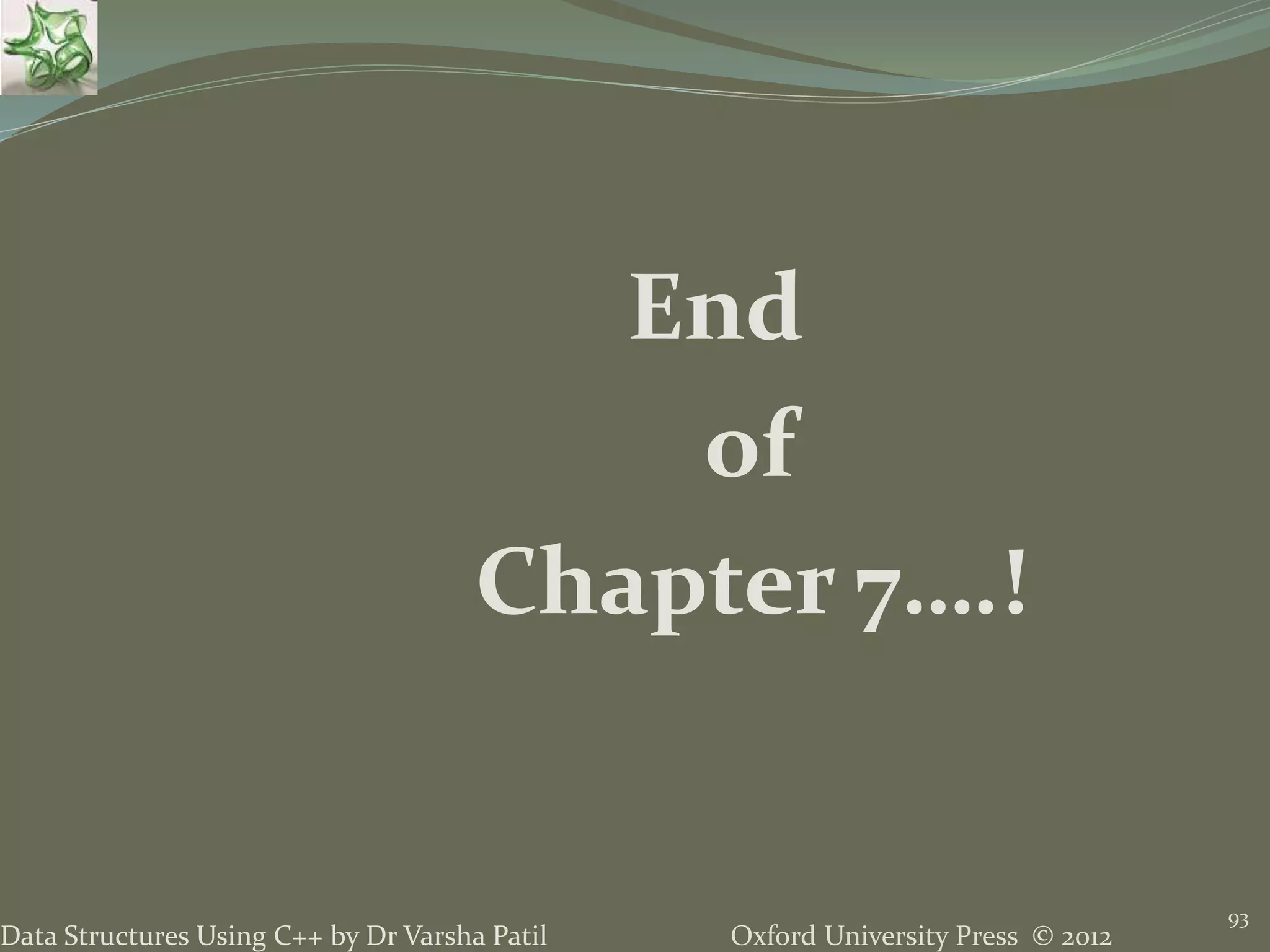 Oxford University Press © 2012Data Structures Using C++ by Dr Varsha Patil End of Chapter 7….! 93 