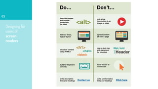 Designing for
users of
screen
readers
63
 
