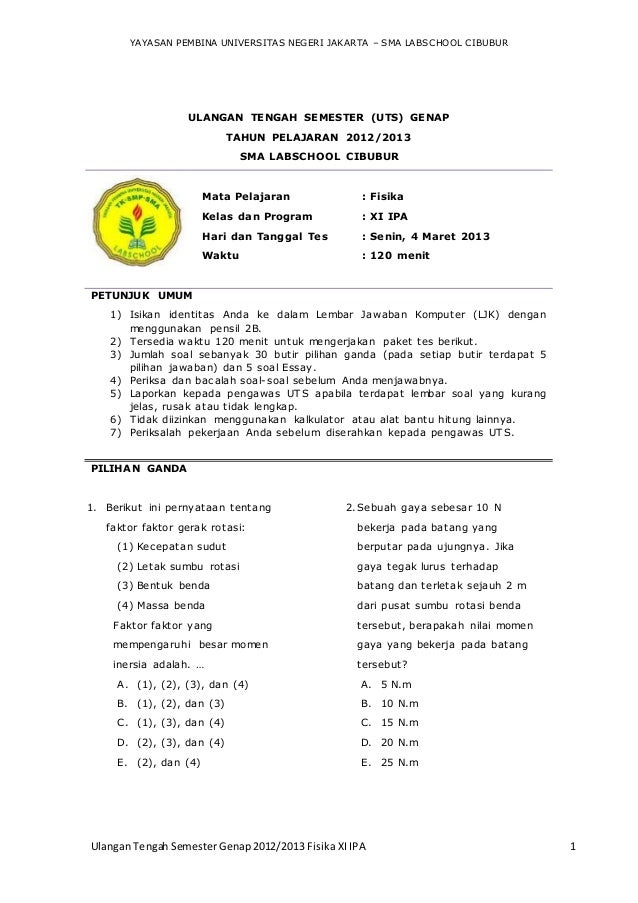 Soal Uts Fisika Genap Oke 2013
