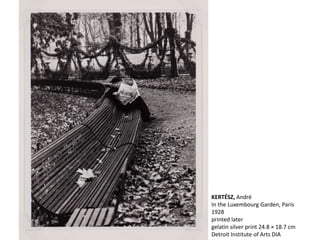 KERTÉSZ, André
In the Luxembourg Garden, Paris
1928
printed later
gelatin silver print 24.8 × 18.7 cm
Detroit Institute of Arts DIA
 