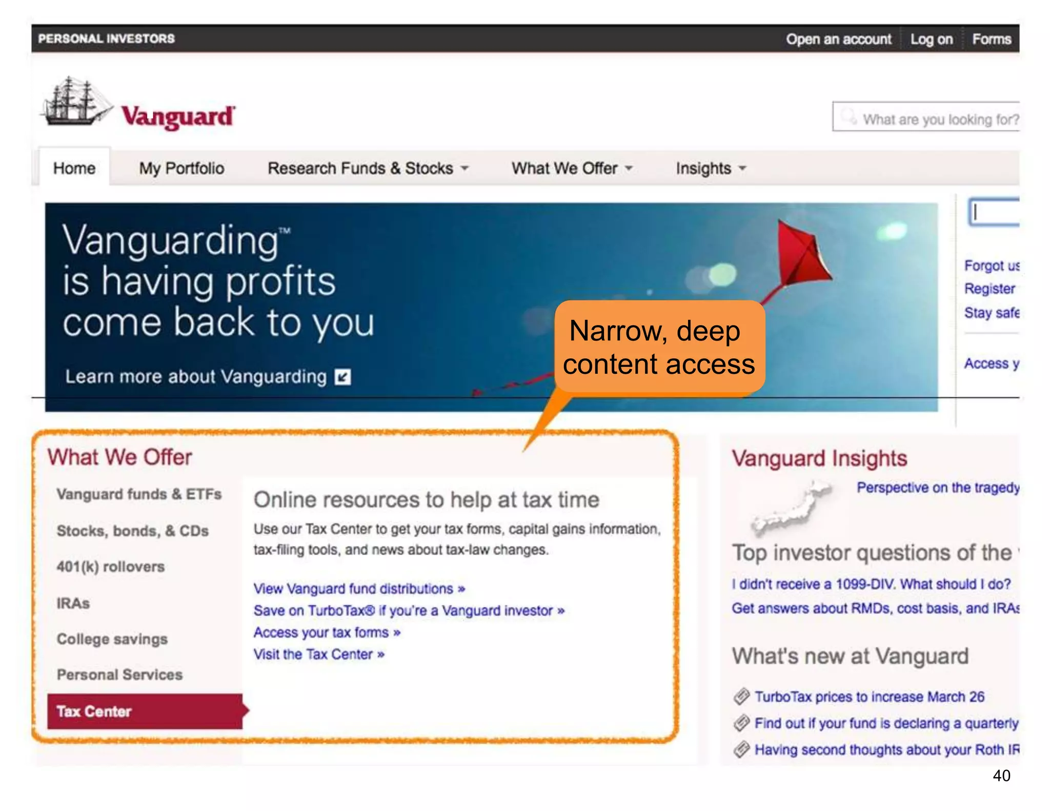 Y


    Narrow, deep
    content access




                     40
 