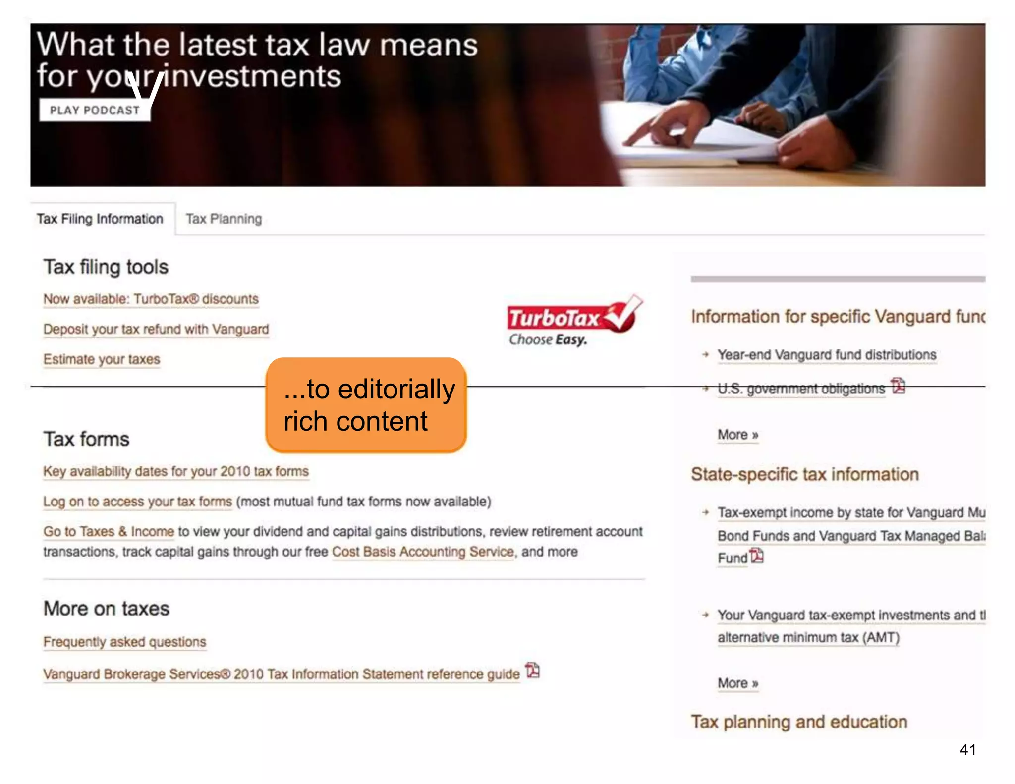 V



    ...to editorially
    rich content




                        41
 