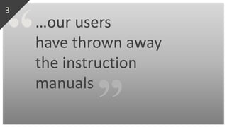 …our users
have thrown away
the instruction
manuals
3
 