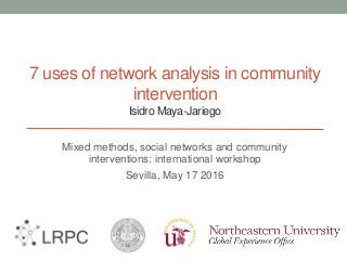 7 uses of network analysis in community
intervention
Isidro Maya-Jariego
Mixed methods, social networks and community
interventions: international workshop
Sevilla, May 17 2016
 