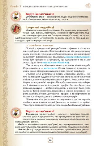 Розділ 2 СЕРЕДНЬОВІЧНИЙ СВІТ ЗАХІДНОЇ ЄВРОПИ
Варто запам'ятати!
суспільний стан — велика група людей з однаковими права-
м...