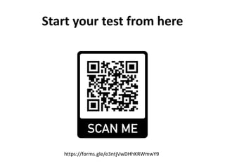 Start your test from here
https://forms.gle/e3ntjVwDHhKRWmwY9
 