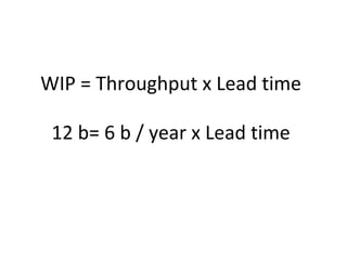 WIP = Throughput x Lead time
12 b= 6 b / year x Lead time
 