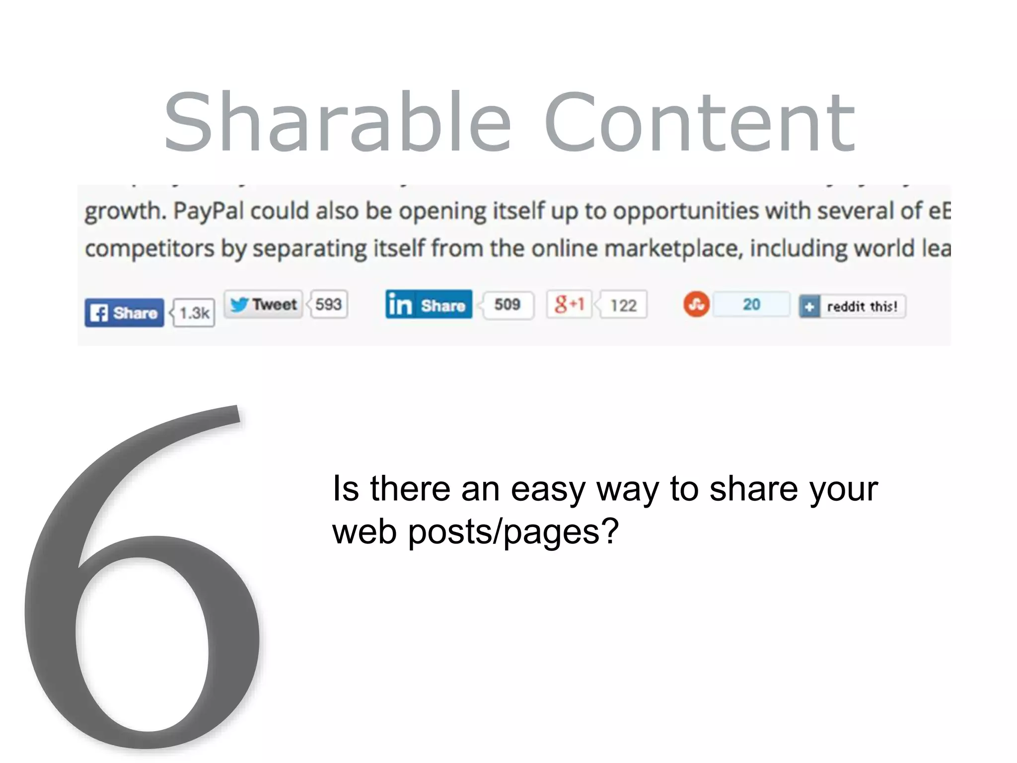 Sharable Content
Is there an easy way to share your
web posts/pages?
 