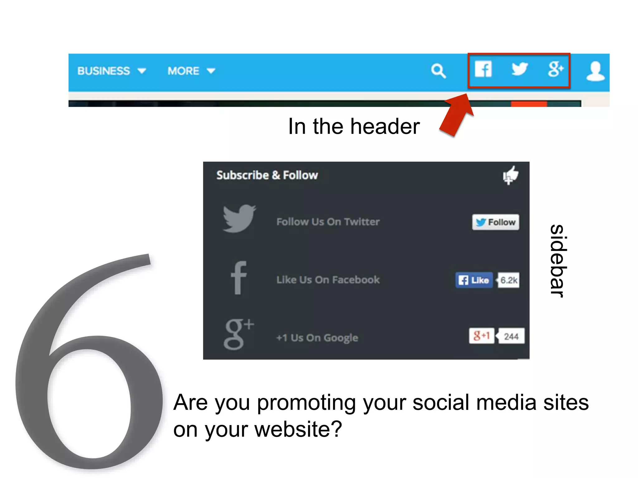 Are you promoting your social media sites
on your website?
In the header
sidebar
 
