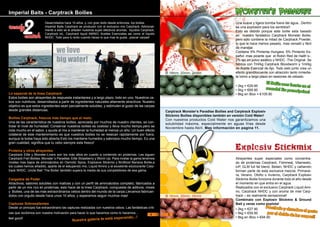 Monster‘s Paradise
Explosiv Stickmix
Ø 16mm, 20mm, 24mm
Ø 16mm, 20mm, 24mm
Imperial Baits - Carptrack Boilies
ready
catch2
we love
big water!
Desarrollados hace 10 años, y, con gran éxito desde entonces, los boilies
Imperial Baits Carptrack se producen con el exclusivo mix Carptrack. Adicional-
mente a esto se le añaden nuestroa super efectivos aromas, líquidos Carptrack,
Carptrack inL, Carptrack liquid AMINO, Aceites Esenciales asi como el líquido
NHDC .Todo para tu éxito cuando haces lo que mas te gusta...pescar carpas!
Lo especial de la linea Carptrack
Estos boilies son atrayentes,de respuesta instantanea y a largo plazo, todo en uno. Nuestros ce-
bos son nutritivos, desarrollados a partir de ingredientes naturales altamente atractivos. Nuestro
objetivo es que estos ingredientes sean parcialmente solubles, y estimulen el gusto de las carpas
desde grandes distancias.
Boilies Carptrack, frescos más tiempo que el resto.
Una de las característica de nuestros boilies, apreciada por muchos de nuestro clientes, es con-
trolar el nivel de humedad. Conservar nuestros boilies es costoso y lleva mucho tiempo,pero se
nota mucho en el sabor, y ayuda al mix a mantener la humedad al menos un año. Un buen efecto
colateral de este mantenimiento es que nuestros boilies no se resecan rapidamente por fuera,
aunque la bolsa haya sido abierta.Esto los mantiene humedos y sabrosos mucho tiempo. Es una
gran cualidad, significa que tu cebo siempre esta fresco!
Proteína y otros atrayentes
Carptrack Elite y Monster-Livers son los más altos en cuanto a contenido en proteínas. Les siguen
Carptrack Fish Boilies, Monster`s Paradise, Elite Strawberry y Worm Up. Para nivelar la gama tenemos
niveles mas bajos de aminoácidos en Osmotic Spice, Explosive Stickmix y Birdfood Banana Boilie,a
los cuales hemos añadido, aparte de el estupendo mix, Liquid Amino y el excelente edulcorante Carp-
track NHDC. Uncle Bait ‘The Boilie‘ también supera la media de sus competidores de esa gama.
Cargados de Poder
Atractivos, sabores solubles con matices y con un perfil de aminoácidos completo, fabricados a
partir de un mix rico en proteínas, esto hace de la linea Carptrack, compuesta de aditivos, mixes
y Boilies, una de las mas extraordinarios cebos dentro del mundo de la carpa.Llevamos fabrican-
dolos con orgullo desde hace unos 10 años, y esperamos seguir muchos mas!
Capturas Sobresalientes
Desde un principio fue extraordinario las capturas realizadas con nuestros cebos. Las fantásticas críti-
cas que recibimos son nuestra motivación para hacer lo que hacemos como lo hacemos...
feel good!
Nuestra galería te está esperando...!
Una suave y ligera bomba fuera del agua...Dentro
es una explosión para los sentidos!!
Esto es debido porque este boilie esta basado
en nuestro fantástico Carptrack Monster Boilie,
pero sólo contiene la mitad de Carptrack Powder,
lo que le hace menos pesado, mas versatil y fácil
de manejar.
Contiene 5% Pimienta Hungara, 5% Pimiento Es-
pañol -mas picante que el Robin Red de Haith´s-,
2% ajo en polvo asiático y NHDC -The Original. Se
fabrica con 7ml/kg Carptrack Bloodworm y 1ml/kg
de Aceite Esencial de Ajo. Todo esto junto crea un
efecto grandilocuente con atracción tanto inmedia-
ta como a largo plazo en sesiones de cebado.
ElBoiliemasfuerteenelmundo!Sinprescripcion!
Atrayentes super especiales como concentra-
do de proteínas Carptrack, Fishmeal, Vitamealo,
inP, GLM full fat blend, Betain, NHDC y cañamón
forman parte de esta exclusiva mezcla. Primave-
ra, Verano, Otoño o Invierno, Carptrack Explosiv
Stickmix Boilie funciona durante todo el año desde
el momento en que entra en el agua.
Realizados con el exclusivo Carptrack Liquid Ami-
no, Carptrack NHDC y con aroma de miel Carp-
track – es realmente sensacional!
Combinalo con Explosiv Stickmix & Ground
Bait y veras como explota!
• 2kg = €29.90
• 5kg = €69.90
• 8kg en iBox = €109.90
• 2kg = €27.90
• 5kg = €59.90
• 8kg en iBox = €94.90
Pruebaloydescubreelgustoporelduldedelascarpas!!
Carptrack Monster‘s Paradise Boilies and Carptrack Explosiv
Stickmix Boilies disponibles también en versión Cold Water!
Con nuestros productos Cold Water nos garantizamos una
solubilidad máxima, especialmente en aguas frías desde
Noviembre hasta Abril. Mas información en pagina 11.
4 5
 