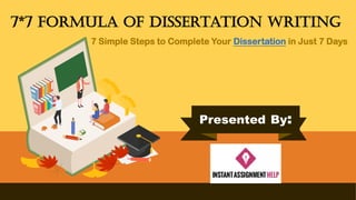 7 Simple Steps to Complete Your Dissertation in Just 7 Days
7*7 Formula of Dissertation Writing
Presented By:
 