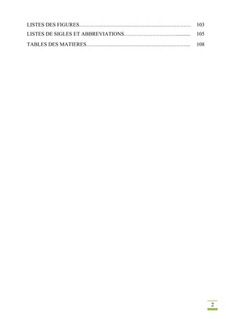 2
LISTES DES FIGURES……………………………………………………… 103
LISTES DE SIGLES ET ABBREVIATIONS………………………….......... 105
TABLES DES MATIERES………………………………………………….. 108
 