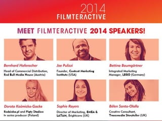 Filmteractive Festival to część poświęcona twórcom najciekawszych i najbardziej
innowacyjnych projektów filmowych czy też ...