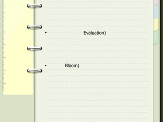  การทดสอบการศึกษา คือ กระบวนการวัดประเมินผลอย่างหนึ่ง ที่มีการกระทำอย่างมีระบบและเข้าไปช่วยกระตุ้นให้เกิดกระบวนการคิดและได้แสดงพฤติกรรมออกมาอย่างเต็มที่อย่างใดอย่างหนึ่ง การวัดผลและประเมินผลการเรียนรู้ (ต่อ)การประเมินผล (Evaluation) หมายถึง เป็นการตัดสินใจอย่างใดอย่างหนึ่ง หรือการวินิจฉัยสิ่งที่เกิดขึ้นมาหรือสิ่งที่ได้รับการวัดผลมาแล้ว อาทิเช่น นายสมศักดิ์สูง 185 เซนติเมตร ผลการประเมินถือว่า เป็นคนที่มีส่วนสูง สูงมาก โดยต้องพิจารณาตามเกณฑ์มาตรฐานที่ได้ให้กำหนดไว้ด้วย 