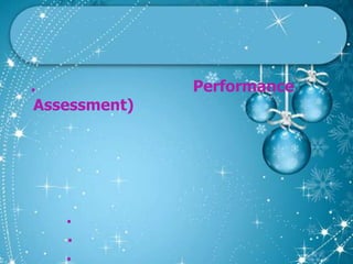เครื่องมือที่ใช้ในการวัดผล(ต่อ)๖. การวัดผลภาคปฏิบัติ (Performance Assessment)	การวัดผลภาคปฏิบัติ เป็นการวัดผลงานที่ให้นักเรียนลงมือปฏิบัติ ซึ่งสามารถวัดได้ทั้งกระบวนการและผลงาน ในสถานการณ์จริง หรือในสถานการณ์จำลอง สิ่งที่ควรคำนึงในการสอบวัดภาคปฏิบัติคือ	๑. ขั้นเตรียมงาน	๒. ขั้นปฏิบัติงาน	๓. เวลาที่ใช้ในการทำงาน	๔. ผลงาน