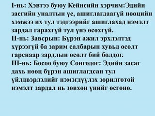 I-нь: Хэвтээ буюу Кейнсийн хэрчим:Эдийн
засгийн уналтын үе, ашиглагдаагүй нөөцийн
хэмжээ их тул тэдгээрийг ашиглахад нэмэлт
зардал гарахгүй тул үнэ өсөхгүй.
II-нь: Завсрын: Бүрэн ажил эрхлэлтэд
хүрээгүй ба зарим салбарын хувьд өсөлт
гарснаар зардлын өсөлт бий болдог.
III-нь: Босоо буюу Сонгодог: Эдийн засаг
дахь нөөц бүрэн ашиглагдсан тул
үйлдвэрлэлийг нэмэгдүүлэх зорилготой
нэмэлт зардал нь зөвхөн үнийг өсгөнө.
 