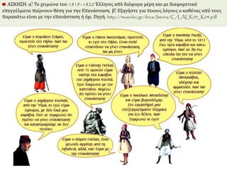 ΑΣΚΗΣΗ: α) Το χειμώνα του 1819–1820 Έλληνες από διάφορα μέρη και με διαφορετικά 
επαγγέλματα παίρνουν θέση για την Επανάσταση. β) Εξηγήστε για ποιους λόγους ο καθένας από τους 
παρακάτω είναι με την επανάσταση ή όχι. Πηγή: http://museduc.gr/docs/Istoria/C/LAI_K03_K04.pdf 
 