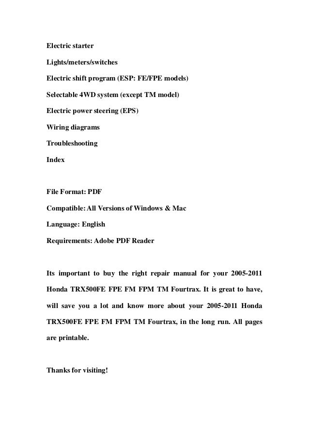 2008 Honda Trx500 Fpm Atv Pdf Manual Free Download 2008 Honda Trx500 Fpm Atv Pdf Manual Free Download