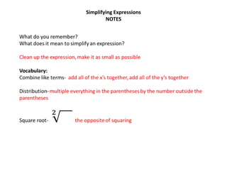 Simplifying Expressions
NOTES
 