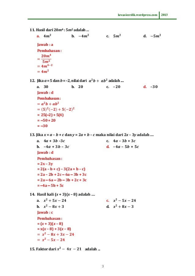 8.2.1 Soal Dan Pembahasan Pemfaktoran Bentuk Aljabar Matematika Slt…