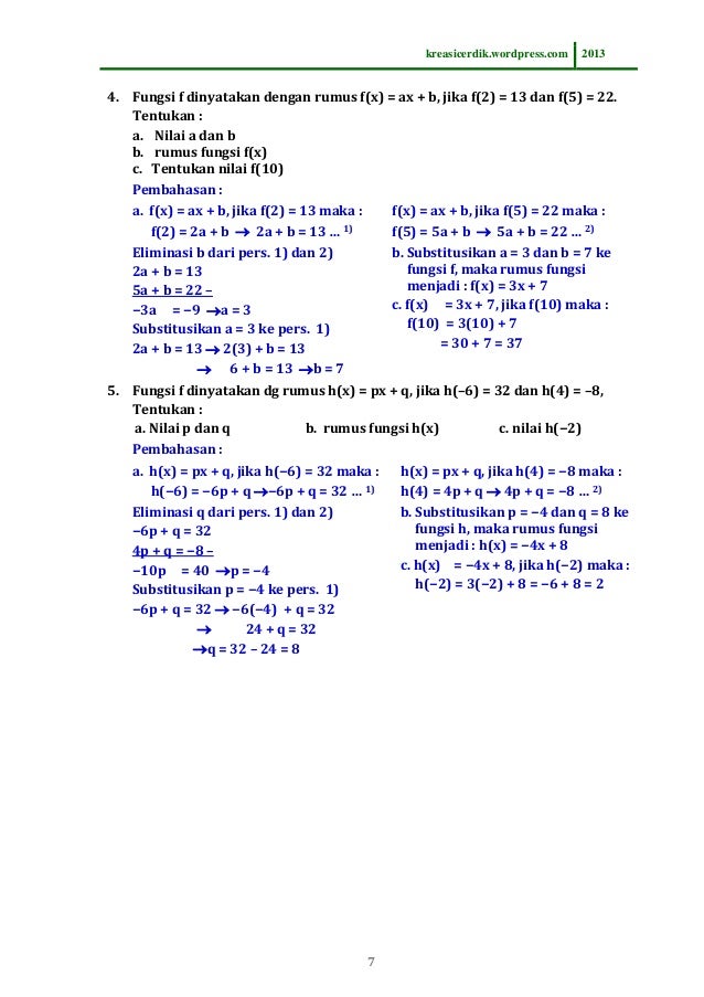 8.4.1 soal dan pembahasan nilai fungsi, matematika sltp kelas 8