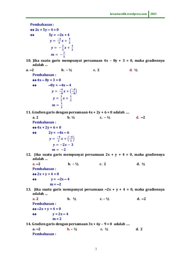 Contoh soal matematika gradien