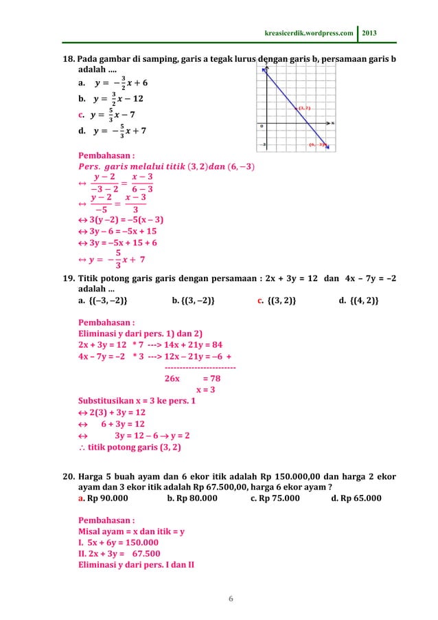  8 6 1 soal dan pembahasan persamaan garis lurus matematika sltp