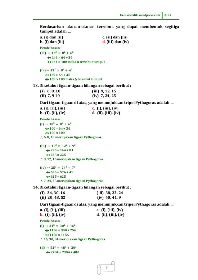  8 8 1 soal dan pembahasan teorema pythagoras matematika 