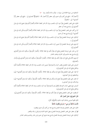 ‫الشاطبية من سورة آّادلة إىل سورة ف : وهلل زد َلما وأنصار نونا ظبا‬
‫[ أنصػػاراً هلل : نػػافع وابػػن كثػػًن وأبػػو عمػػرو وأبػػو جعفػػر ] [ أنصػػار اهلل : البػػاقوف][ أنصػػاري إىل : نػػافع وأبػػو جعفػػر ] [‬
‫َ‬
‫أنصاري~ إىل : الباقوف]‬
‫ِ‬
‫قػػالوف علػػى قصػػر اؼبنفصػػل وق ػرأ نػػوف ال ػراء بالنصػػب وزاد َلـ اعبػػر للفػػظ اعباللػػة (أَنْصػػاراً للَّػػو) وق ػرا بفػػتح اليػػاء ُب (مػػن‬
‫َ‬
‫َْ‬
‫أَنْصاري إِىل ) و ج معو أبو جعفر‬
‫َ ِ َ َ اندر‬
‫ِ‬
‫ٍب ابػػن كثػػًن علػػى قصػػر اؼبنفصػػل وقػرأ نػػوف الػراء بالنصػػب وزاد َلـ اعبػػر للفػػظ اعباللػػة (أَنْصػػاراً للَّػػو) وسػػكن اليػػاء ُب (مػػن‬
‫َ‬
‫َْ‬
‫َِ‬
‫أَنْصاري~ إِىل) وا ج معو أبو عمرو‬
‫َ ندر‬
‫ِ‬
‫ٍب قالوف على توسػط اؼبنفصػل وقػرأ نػوف الػراء بالنصػب وزاد َلـ اعبػر للفػظ اعباللػة (أَنْصػاراً للَّػو) وقػرا بفػتح اليػاء ُب (مػن‬
‫َ‬
‫َْ‬
‫أَنْصاري إِىل )‬
‫َ َِ َ‬
‫ِ‬
‫ٍب دوري علػػى توسػػط اؼبنفصػػل قػرأ بتنػػوين الػراء بالنصػػب وزاد َلـ اعبػػر للفػػظ اعباللػػة (أَنْصػػاراً للَّػػو) وسػػكن اليػػاء ُب (مػػن‬
‫َ‬
‫َْ‬
‫أَنْصاري إِىل)‬
‫َِ َ‬
‫ِ‬
‫َْ َ ِ‬
‫ٍب ابن عامر على توسط اؼبنفصل وفتح الراء وقػرأ بػألف ُب لفػظ اعباللػة (أَنْصػار اللَّػو) وقػرأ بسػكوف اليػاء (مػن أَنْصػاري‬
‫ََ‬
‫إِىل) و ج معو عاصم وأبو اغبارث وخلف العاشر‬
‫َ اندر‬
‫ِ‬
‫ٍب دوري الكسػػائي فػػتح ال ػراء وق ػرأ بػػألف ُب لفػػظ اعباللػػة (أَنْصػػار اللَّػػو) وق ػرأ بسػػكوف اليػػاء (مػػن أَنْصػػاري إِىل) وأمػػاؿ‬
‫َْ َ ِ َ‬
‫ََ‬
‫(أنصاري)‬
‫ْ‬

‫ِ‬
‫ٍب ورش علػػى طػػوؿ اؼبنفصػػل وقصػػر البػػدؿ (آمن ػوا) وق ػرأ بتنػػوين ال ػراء بالنصػػب وزاد َلـ اعبػػر للفػػظ اعباللػػة (أَنْصػػاراً للَّػػو)‬
‫َ‬
‫وبالنقل وفتح الياء ُب (من اَنْصاري إِىل)‬
‫ََ َ َِ َ‬
‫ِ‬
‫َْ َ ِ‬
‫ٍب ضبزة على طوؿ اؼبنفصل وقرأ بفتح الراء وبألف ُب لفظ اعباللة (أَنْصار اللَّو) وقرأ بسكوف الياء (من أَنْصاري~ إِىل)‬
‫َ‬
‫ََ‬
‫وبالتحقيق ُب (من أنصاري)‬
‫ْ‬
‫ِ‬
‫َْ َ ِ‬
‫ٍب خلف على طوؿ اؼبنفصل وقرأ بفتح الراء وبألف ُب لفظ اعباللة (أَنْصار اللَّو) وقرأ بسكوف الياء (من أَنْصاري~ إِىل)‬
‫َ‬
‫ََ‬
‫وبالسكت ُب (من أنصاري )‬
‫ْ‬
‫ِ‬
‫ٍب ورش مػػع وجهػػي البػػدؿ التوسػػط والطػػوؿ ُب (آمنػوا) وقػرأ نػػوف الػراء بالنصػػب وزاد َلـ اعبػػر للفػػظ اعباللػػة (أَنْصػػاراً للَّػػو)‬
‫َ‬
‫وبالنقل وفتح الياء ُب (من اَنْصاري إِىل)‬
‫ََ َ َِ َ‬
‫ِ‬
‫ٍب يعقوب على قصر اؼبنفصل وفتح الراء وقرأ بألف ُب لفظ اعباللة (أَنْصار اللَّو) وقرأ بسكوف الياء (من أَنْصاري إِىل)‬
‫َْ َ ِ َ‬
‫ََ‬
‫ِ‬
‫قَاؿ الْحواريُّوف نَحن أَنْصار اللَّه‬
‫َ ََ ِ َ ْ ُ َ ُ‬

‫ِ‬
‫قالوف ثم السوسي بإدغاـ النوف بالنوف (اغبَواريُّوف كبن)‬
‫ْ َ َ َْ ُ‬
‫ِ‬
‫ْ َ ِ َ وَ َ َ ْ َ ة‬
‫فََمنَت طَآئِف ٌ من بَنِي~ إِسرآيل َكفرت طَآئِف ٌ‬
‫آ َ ْ َة ْ‬
‫قالوف على قصر اؼبنفصل وتوسط اؼبتصل و ج معو ابن كثًن وأبو عمرو ويعقوب‬
‫اندر‬
‫ثم أبو جعفر على قصر اؼبنفصل وتوسط اؼبتصل وسهل اؽبمزة الثانية (إسرائيل ) باؼبد والقصر‬
‫ٍب قالوف على توسط اؼبنفصل وتوسط اؼبتصل و ج معو دوري أيب عمرو وابن عامر وعاصم وخلف العاشر‬
‫اندر‬
‫321‬

 