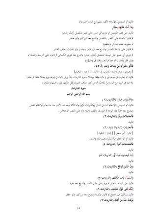 ‫قالوف ٍب السوسي باإلدغاـ الكبًن باؼبيم مع الباء (أعلم دبا)‬
‫ََ َ َ ِ ْ َ ٍ‬
‫ومآ أَنْت علَْيهم بِجبَّار‬

‫قالوف على قصر اؼبنفصل ٍب دوري أيب عمرو على قصر اؼبنفصل وأماؿ (جبار)‬
‫ٍب قالوف بالصلة على القصر باؼبنفصل و ج معو ابن كثًن وأبو جعفر‬
‫اندر‬
‫ٍب يعقوب بضم اؽباء ُب (عليهم)‬
‫ُ‬
‫ٍب قالوف على توسط اؼبنفصل و ج معو ابن عامر وعاصم وأبو اغبارث وخلف العاشر‬
‫اندر‬
‫ٍب دوري أيب عمرو على توسط اؼبنفصل وأماؿ (جبار) و ج معو دوري الكسائي ٍب قالوف على التوسط والصلة ٍب‬
‫اندر‬
‫ورش قلل (جببار ) ٍب ضبزة قرأ بضم اؽباء ُب (عليهم)‬
‫ُ‬
‫فَذكر بِالْقرآف من يَخاؼ وعيد (ؽ:٘ٗ)‬
‫َ ّْ ْ ُ ْ ِ َ ْ َ ُ َ ِ ِ ّ‬

‫[ وعيدي : ورش وصال ويعقوب ُب اغبالٌن ] [ وعيد : الباقوف]‬
‫قالوف ٍب يعقوب قرأ (وعيدي ) بالياء وقفا ووصال بسورة الذاريات وقرأ ورش بالياء ُب (وعيدي) وصال فقط ٍب خلف‬
‫بال غنة ُب النوف مع الياء (من ىبَاؼ) ٍب ابن كثًن حذؼ اؽبمزة ونقل كتها إىل ما قبلها (بالقراف)‬
‫حر‬
‫َْ َ ُ‬
‫َ‬
‫سورة الذاريات‬

‫َّ ِ ِ‬
‫(والذاريَات ذَرواً) (الذاريات:ٔ)‬
‫ْ‬
‫َ‬

‫بسم اهلل الرحمن الرحيم‬

‫ِ‬
‫قالوف ٍب السوسي باإلدغاـ التاء ُب الذاؿ (والذاريَات ذرواً) ولو ثالثة أوجو دبد اْللف مدا مشبعا وباإلدغاـ احملض‬
‫َ َّ ِ َ ْ‬
‫ج معو ضبزة ّٔذا الوجو ٍب التوسط والقصر والروـ ولو على القصر اَلختالس .‬
‫ويندر‬
‫َِ ِ ِ‬
‫فَالْحامًلت وقْراً (الذاريات:ٕ)‬
‫قالوف‬
‫ِ ِ‬
‫فَالْجاريَات يُسراً (الذاريات:ٖ)‬
‫َ‬
‫ْ‬

‫[ يُسرا : أبو جعفر ] [ يُسرا : الباقوف]‬
‫ْ‬
‫ُ‬
‫قالوف ٍب أبو جعفر قرأ (يُسرا) بضم الياء والسٌن‬
‫ُ‬
‫ِ‬
‫فَالْمقسمات أَمراً (الذاريات:ٗ)‬
‫ُ َ ّْ َ ْ‬
‫قالوف‬
‫إِنَّما تُوعدوف لَصادؽ (الذاريات:٘)‬
‫َ َُ َ َ ِ ٌ‬

‫قالوف‬
‫وإِف ّْين لَواقِع (الذاريات:ٙ)‬
‫َ َّ الد َ َ ٌ‬
‫قالوف‬
‫َّ ِ ِ‬
‫ِ‬
‫والسمآء ذَات الْحبُك (الذاريات:ٚ)‬
‫ُ‬
‫َ َ‬
‫قالوف على توسط اؼبتصل ٍب ورش على طوؿ اؼبتصل و ج معو ضبزة‬
‫اندر‬
‫ُ ِ‬
‫ٍ ْ ٍ‬
‫إِنَّكم لَفي قَػوؿ مختَلِف (الذاريات:ٛ)‬
‫ْ ُ‬
‫ْ‬

‫قالوف بسكوف ميم اعبمع ٍب قالوف بالصلة و ج معو ابن كثًن وأبو جعفر‬
‫اندر‬
‫يُػؤفَك ع ْنهُ من أُفِك (الذاريات:ٜ)‬
‫ْ ُ َ َْ َ‬
‫41‬

 