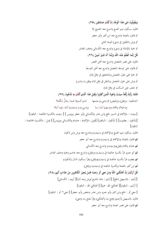 ‫ِ‬
‫ويَػقولُوف متَى هذا الْوعد إِف ك ْنتُم صادقِين (ٕ٘)‬
‫َ ُ َ َ ََ َ ُْ ْ ُ ْ َ َ‬
‫قالوف بسكوف ميم اعبمع و ج معو اعبميع إَل‬
‫اندر‬

‫ٍب قالوف بالصلة و ج معو ابن كثًن وأبو جعفر‬
‫اندر‬
‫ٍب ورش بالتقليل ُب (م ) الوجو الثاين‬
‫ٍب ضبزة باإلمالة ُب (م ) و ج معو الكسائي وخلف العاشر‬
‫اندر‬
‫ِ‬
‫ِ َِ ِ‬
‫قُل إِنَّما الْعلْم ع ْند اللَّه وإِنَّمآ أَنَا نَذير مبِين (ٕٙ)‬
‫ٌ ُ ٌ‬
‫َ َ‬
‫ْ َ‬
‫ُ‬
‫قالوف على قصر اؼبنفصل و ج معو أىل القصر‬
‫اندر‬
‫ٍب قالوف على توسط اؼبنفصل و ج معو أىل التوسط‬
‫اندر‬
‫ٍب ضبزة على طوؿ اؼبنفصل وبالتحقيق ُب (قل إمبا)‬
‫ْ‬
‫ِ‬
‫ٍب ورش على طوؿ اؼبنفصل وبالنقل ُب (قل اِمبا) ورقق راء (نذير)‬
‫ٍب خلف على السكت ُب (قل إمبا)‬
‫ْ‬
‫فَػلَما رأَو ُ زلْفةً سيئَت وجو ُ الَّذين كفروا وقِيل هذا الَّذي ك ْنتُم بِه تَ َّعوف (ٕٚ)‬
‫َّ َ ْ ُ َ ِ ْ ُ ُ ِ َ َ َ ُ َ َ َ َ ِ ُ ْ ِ د ُ َ‬
‫الشاطبية : و(قيل) و(غيض) ٍب (جيء) يشمها لدى كسرىا ضما رجاؿ لِتَ ْمال‬
‫ٌ كُ‬
‫و(حيال) بإمشاـ و(سيق) كما رسا‬

‫و(سيء) و (سيئت) كاف راويو أنبال‬

‫[سيئت : باإلمشاـ ُب السٌن نافع وابن عامر والكسائي وأبو جعفر ورويس ] [ سيئت بالكسرة اػبالصة : الباقوف]‬
‫[تَ ػدعوف : يعق ػػوب] [ تَػ َّعوف : الب ػػاقوف] [قي ػػل: باإلمش ػػاـ : ىش ػػاـ والكس ػػائي وروي ػػس] [ قي ػػل : بالكس ػػرة اػبالص ػػة :‬
‫ػد ُ‬
‫ُْ‬
‫الباقوف]‬
‫قالوف بسكوف ميم اعبمع وباإلمشاـ ُب (سيئت) و ج معو ورش وابن ذكواف‬
‫اندر‬
‫ثم قالوف بالصلة وباإلمشاـ ُب (سيئت) و ج معو أبو جعفر‬
‫اندر‬
‫ثم ىشاـ بإمشاـ (قيل)و(سيئت) و ج معو الكسائي‬
‫اندر‬
‫ثم أبو عمرو قرأ بكسرة خالصة ُب (سيئت) و(قيل) و ج معو عاصم وضبزة وخلف العاشر‬
‫اندر‬
‫ثم يعقوب قرأ بكسرة خالصة ُب (سيئت)و(قيل) وقرأ بسكوف الداؿ (تَدعوف)‬
‫ُْ‬
‫ثم ابن كثًن بالصلة وبكسرة خالصة ُب (سيئت) و(قيل)‬
‫َ َ ْ َ ِ ْ َِ َ َ ْ ِ ُ َ ِ َ ِ ْ َ َ ٍ ٍ‬
‫قُل أَرأَيْػتُم إِف أَهلَكنِي اللَّهُ ومن معي أَو رحمنَا فَمن يُجير الْكافِرين من عذاب أَلِيم (ٕٛ)‬
‫َ‬
‫ْ َ ْ ْ ْ َ َ‬
‫[أرأيتم : بالتسهيل لنافع] [أرآيتم : باؼبد اؼبشبع لورش وجو ثاف][ أريتم : الكسائي]‬
‫[ أرأيتم : الباقوف][ أىلكين اهلل: ضبزة] [ أىلكين اهلل : الباقوف]‬
‫ْ‬
‫َ‬

‫[ معي أو : نافع وابن كثًن وأبو عمرو وابن عامر وحفص وأبو جعفر] [ معي~ أو : الباقوف]‬
‫َ‬
‫قالوف بالتسهيل (أرايتم) وفتح ياء (أىلكين) وقرأ بفتح ياء (معي)‬
‫َ‬
‫َ‬

‫ثم قالوف على قصر الصلة و ج معو أبو جعفر‬
‫اندر‬

‫061‬

 