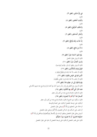 ‫َ ٍّ َ ُ ٍ‬
‫فِي رؽ م ْنشور (اليور:ٖ)‬

‫قالوف‬

‫َ ِ َُْ ِ‬
‫والْبَػ ْيت الْمعمور (اليور:ٗ)‬
‫قالوف‬

‫والسقف الْمرفُوع (اليور:٘)‬
‫َ َّ ْ ِ َ ْ ِ‬
‫قالوف‬

‫َ ِْ َ ْ ُ ِ‬
‫والْبَحر الْمسجور (اليور:ٙ)‬
‫قالوف‬
‫إِف عذاب ربّْك لَواقِع (اليور:ٚ)‬
‫َّ َ َ َ َ َ َ ٌ‬
‫قالوف‬
‫ما لَهُ من دافِع (اليور:ٛ)‬
‫َ ِْ َ ٍ‬
‫قالوف‬

‫يَػوـ تَمور السماءُ موراً (اليور:ٜ)‬
‫ْ َ ُ ُ َّ َ َ ْ‬

‫قالوف ٍب ورش بطوؿ اؼبتصل‬
‫ِ‬
‫ِ‬
‫وتَسير الْجبَاؿ س ْيراً (اليور:ٓٔ)‬
‫ُ َ‬
‫َ ُ‬
‫ِ‬
‫قالوف ٍب ورش برتقيق الراء ُب (وتَسًن )و(سًنا)‬
‫َ ُ‬
‫ٍ‬
‫فَػويْل يَػومئِذ لِلْمكذبِين (اليور:ٔٔ)‬
‫َ ٌ ْ َ ُ َ ّْ َ‬
‫ٍ‬
‫قالوف ٍب خلف بال غنة بالياء ُب (فَػويْل يػَومئِذ (‬
‫َ ٌ َْ‬
‫ِ‬
‫الَّذين هم فِي خوض يَػلْعبُوف (اليور:ٕٔ)‬
‫َْ ٍ َ َ‬
‫َ ُْ‬
‫قالوف ٍب خلف بال غنة بالياء ُب ( خوض يػَْلعبُوف)‬
‫َْ ٍ َ َ‬
‫يَػوـ يُد ُّوف إِلَى نَار جهنَّم دعاً (اليور:ٖٔ)‬
‫ْ َ َع َ‬
‫ِ ََ َ َ ّ‬
‫ِ‬
‫قالوف ٍب ورش مع التقليل ُب (نَار ) أبو عمرو أماؿ ُب كلمة (نَار) و ج معو دوري الكسائي‬
‫ِ اندر‬
‫ِ‬
‫هذ ِ النَّار الَّتِي ك ْنتُم بِها تُكذبُوف (اليور:ٗٔ)‬
‫ُ ْ َ َ ّْ َ‬
‫َ‬
‫ُ‬
‫قالوف ٍب قالوف بالصلة و ج معو ابن كثًن وأبو جعفر‬
‫اندر‬
‫ِ‬
‫أَفَسحر هذآ أَـ أَنْػتُم َل تُػ ْبصروف (اليور:٘ٔ)‬
‫ُِ َ‬
‫ٌْ َ َ ْ ْ‬
‫قالوف بسكوف ميم اعبمع ٍب قالوف بالصلة و ج معو ابن كثًن وأبو جعفر‬
‫اندر‬
‫ٍب قالوف على توسط اؼبنفصل ٍب قالوف على الصلة والتوسط‬
‫ٍب خالد على التحقيق ُب (أَـ أَنْػتُم) وعلى طوؿ اؼبنفصل‬
‫ْ ْ‬
‫ٍب خلف على السكت ُب الساكن اؼبفصوؿ (أَـ أَنْػتُم ) وعلى طوؿ اؼبنفصل‬
‫ْ ْ‬
‫ٍب ورش وعلى طوؿ اؼبنفصل وبرتقيق الراءات ُب (أَفَ ِ‬
‫سحر )و(تُػْبصروف) وبالنقل ُب (أَـ اَنْػتُم)‬
‫ُِ َ‬
‫َ ْ‬
‫ٌْ‬
‫اصلَوها فَاصبِروآ أَو َل تَصبِروا سوآ ٌ علَْيكم‬
‫ْ َْ ْ ُ ْ‬
‫ْ ُ ََ ء َ ُ ْ‬
‫قالوف على قصر اؼبنفصل ٍب قالوف على توسط اؼبنفصل ٍب ضبزة على طوؿ اؼبنفصل‬

‫22‬

 