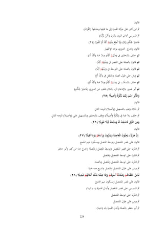 ‫قالوف‬
‫ٍب ابن كثًن نقل كة اؽبمزة إىل ما قبلها وحذفها (القراف)‬
‫حر‬
‫َُ َ‬
‫ٍب السوسي أدغم النوف بالنوف (كبن نػَزلْنَا)‬
‫َْ ُ َّ‬
‫ِ‬
‫ِ ِ‬
‫فَاصِِب غبُكم ربّْك وَل تُطع مْنػهم آَِشبًا أَو كفورا (ٕٗ)‬
‫ْ َُ ً‬
‫ْ ْ ْ ِ َ َ ََ ْ ُ ْ‬

‫قالوف و ج الدوري بوجو اإلظهار‬
‫اندر‬
‫ِ‬
‫ثم خلف بالتحقيق ُب (مْنػهم آَِشبًا) وبال غنة (آَِشبًا أَو)‬
‫ْ‬
‫ُْ‬
‫ِ‬
‫ثم قالوف بالصلة على القصر ُب (مْنػهم آَِشبًا)‬
‫ُْ‬
‫ِ‬
‫ثم قالوف بالصلة على التوسط ُب (مْنػهم آَِشبًا)‬
‫ُْ‬
‫ثم ورش على طوؿ الصلة وبالنقل ُب (آَِشبًا أَو)‬
‫ْ‬
‫ِ‬
‫ثم خلف بالسكت ُب (مْنػهم آَِشبًا) وبال غنة (آَِشبًا أَو)‬
‫ْ‬
‫ُْ‬

‫ْ ْ ِ ِْ‬
‫ثم أبو عمرو باإلدغاـ الراء بالالـ خبلف عن الدوري (فَاصِِب غبُكم)‬
‫واذْكر اسم ربّْك بُكرةً وأَصيًل (ٕ٘)‬
‫َ ُِ ْ َ َ َ َْ َ ِ ً‬
‫قالوف‬
‫ٍب خالد وقف بالتسهيل (واَصيال) الوجو الثاين‬
‫ٍب خلف بال غنة ُب (بُ ْرةً وأَصيال) ووقف بالتحقيق وبالتسهيل على (واَصيال) الوجو الثاين‬
‫كَ َ ِ ً‬
‫ومن اللَّْيل فَاسجد لَهُ وسبّْحهُ لَيًل طَويًل (ٕٙ)‬
‫َِ َ ِ ْ ُ ْ َ َ ْ ًْ ِ ً‬
‫قالوف‬

‫إِف هؤّلء يُحبُّوف الْعاجلَةَ ويَذروف ورآءهم يَػوما ثَقيًل (ٕٚ)‬
‫َّ َ ُ َ ِ ِ َ َ ِ َ َ ُ َ َ َ َ ُ ْ ْ ً ِ ً‬

‫قالوف على قصر اؼبنفصل وتوسط اؼبتصل وبسكوف ميم اعبمع‬

‫ٍب قالوف على قصر اؼبنفصل وتوسط اؼبتصل وبالصلة و ج معو ابن كثًن وأبو جعفر‬
‫اندر‬
‫ٍب قالوف على توسط اؼبنفصل واؼبتصل‬
‫ٍب قالوف على توسط اؼبنفصل واؼبتصل وبالصلة‬
‫ٍب ورش على طوؿ اؼبنفصل واؼبتصل و ج معو ضبزة‬
‫اندر‬
‫نَحن خلَقنَاهم وشددنَآ أَسرهم وإِذَا ش ْئػنَا بَدلْنَا أَمثَالَهم تَػ ْبديًل (ٕٛ)‬
‫ْ ُ َ ْ ُ ْ َ َ َ ْ ْ َ ُ ْ َ ِ َّ ْ ُ ْ ِ ً‬
‫قالوف على قصر اؼبنفصل وبسكوف ميم اعبمع‬
‫ٍب السوسي على قصر اؼبنفصل وأبدؿ اؽبمزة ياء (شينا)‬
‫ٍب قالوف على توسط اؼبنفصل‬
‫ٍب ورش على طوؿ اؼبنفصل‬
‫ٍب أبو جعفر بالصلة وأبدؿ اؽبمزة ياء (شينا)‬
‫422‬

 