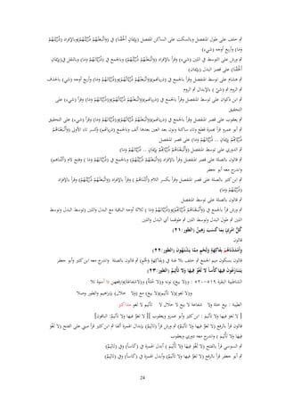 ‫ٍب خلف على طوؿ اؼبنفصل وبالسكت على الساكن اؼبفصل (بِِإيبَاف أَغبَقنَا) ُب (واتَّبَػعْتػهم ذُريػَّتُػهم)وباإلفراد (ذُريػَّتَػهم‬
‫ٍ ْْ‬
‫ّْ ُ ْ‬
‫َ ػ َ ُ ْ ّْ ُ ْ‬
‫وما) وأربع أوجو (شيء)‬
‫ََ‬
‫ٍ‬
‫ٍب ورش على التوسط ُب اللٌن (شيء) وقرأ باإلفراد (واتَّبَػعْتػهم ذُريػَّتُػهم) وباعبمع ُب (ذُريَّاتَػهم وما) وبالنقل ُب(بِِإيبَاف‬
‫ّْ ُ ْ َ َ‬
‫َ ػ َ ُ ْ ّْ ُ ْ‬
‫أَغبَقنَا) على قصر البدؿ (بإيباف)‬
‫ْْ‬
‫ٍب ىشاـ على توسط اؼبنفصل وقرأ باعبمع ُب (ذرياِتم)(واتَّبَػعْتػهم ذُريَّاتػُهم)و(ذُريَّاتَػهم وما) وأربع أوجو (شي) باغبذؼ‬
‫َ ػ َ ُ ْ ّْ ُ ْ ّْ ُ ْ َ َ‬
‫ٍب الروـ ٍب (شي ) باإلبداؿ ٍب الروـ‬
‫ّ‬
‫ٍب ابن ذكواف على توسط اؼبنفصل وقرأ باعبمع ُب (ذرياِتم)(واتَّبَػعْتػهم ذُريَّاتُػهم)و(ذُريَّاتَػهم وما) وقرأ (شيء) على‬
‫َػ‬
‫َ ُ ْ ّْ ُ ْ ّْ ُ ْ َ َ‬
‫التحقيق‬
‫ٍب يعقوب على قصر اؼبنفصل وقرأ باعبمع ُب (ذرياِتم)(واتَّبَػعْتػهم ذُريَّاتػُهم)و(ذُريَّاتَػهم وما) وقرأ (شيء) على التحقيق‬
‫َ ػ َ ُ ْ ّْ ُ ْ ّْ ُ ْ َ َ‬
‫ٍب أبو عمرو قرأ ّٔمزة قطع وتاء ساكنة ونوف بعد العٌن بعدىا ألف وباعبمع (ذرياِتم) كسر تاء اْلوىل (وأَتْػبَػعنَاىم‬
‫و‬
‫َ ْ ُْ‬
‫ِ‬
‫ٍ‬
‫ذُريَّاِتُم بِِإيبَاف .. ذُريَّاتَػهم وما) على قصر اؼبنفصل‬
‫ّْ ُ ْ َ َ‬
‫ّْ ْ‬
‫ِ‬
‫ٍ‬
‫ٍب الدوري على توسط اؼبنفصل (وأَتْػبَػعنَاىم ذُريَّاِتُم بِِإيبَاف .. ذُريَّاتَػهم وما)‬
‫ّْ ُ ْ َ َ‬
‫َ ْ ُ ْ ّْ ْ‬
‫ٍب قالوف بالصلة على قصر اؼبنفصل وقرأ باإلفراد (واتَّبَػعْتػهم ذُريػَّتُػهم) وباعبمع ُب (ذُريَّاتَػهم وما ) وفتح َلـ (ألَتْناىم)‬
‫ّْ ُ ْ َ َ‬
‫َ ػ َ ُ ْ ّْ ُ ْ‬
‫و ج معو أبو جعفر‬
‫اندر‬
‫ٍب ابن كثًن بالصلة على قصر اؼبنفصل وقرأ بكسر الالـ (أَلِْتػنَاىم ) وقرأ باإلفراد (واتَّبَػعْتػهم ذُريػَّتُػهم) وقرأ باإلفراد‬
‫َ ػ َ ُ ْ ّْ ُ ْ‬
‫ُْ‬
‫(ذُريػَّتَػهم وما)‬
‫ّْ ُ ْ َ َ‬
‫ٍب قالوف بالصلة على توسط اؼبنفصل‬
‫ِ‬
‫ٍب ورش قرأ باعبمع ُب (وأَتْػبَػعنَاىم ذُريَّاِتُم)و(ذُريَّاتَػهم وما ) ثالثة أوجو الباقية مع البدؿ واللٌن (توسط البدؿ وتوسط‬
‫َ ْ ُ ْ ّْ ْ ّْ ُ ْ َ َ‬
‫اللٌن ٍب طوؿ البدؿ وتوسط اللٌن ٍب طوؽبما أي البدؿ واللٌن‬
‫ِ‬
‫كل امرئ بِما كسَ رهين (اليور:ٕٔ)‬
‫ُ ُّ ْ ِ ٍ َ َ َ َ َ ٌ‬
‫قالوف‬

‫وأَمددنَاهم بِفاكِهة ولَحم مما يَشتَػهوف (اليور:ٕٕ)‬
‫َ ْ َ ْ ُ ْ َ َ ٍ َ ْ ٍ ِ َّ ْ ُ َ‬
‫َ ٍَ َ ٍ‬
‫قالوف بسكوف ميم اعبمع ٍب خلف بال غنة ُب (بِفاكِهة وغبْم) ٍب قالوف بالصلة و ج معو ابن كثًن وأبو جعفر‬
‫اندر‬
‫َ‬
‫يَػتَػنَاز ُوف فِيها كأْساً َل لَغْو فِيها وَل تَأْثِيم (اليور:ٖٕ)‬
‫َع َ َ َ‬
‫ٌ‬
‫ٌ َ َ‬
‫الشاطبية البقرة 5ٔ٘-ٕٓ٘ : و(َل بيع) نونو و(َل خل ٌ) و(َلشفاعةَ)وارفعهن ذا أسوة تال‬
‫ُة‬
‫َ‬
‫َ‬
‫و(َل لغو)(َل تأثيم)(َل بيع) مع (وَل خالؿ) بإبراىيم والطور وصال‬
‫َ‬

‫الطيبة : بيع خلة وَل شفاعة َل بيع َل خالؿ َل تأثيم َل لغو مدا كنز‬

‫[ َل لغو فيها وَل تأثيم : ابن كثًن وأبو عمرو ويعقوب ][ َل لغو فيها وَل تأثيم: الباقوف]‬
‫ٌ‬
‫ٌ‬
‫َ‬
‫َ‬
‫قالوف قرأ بالرفع (َل لغو فيها وَل تأثيم) ٍب ورش قرأ (تَاثِ‬
‫يم) بإبداؿ اؽبمزة ألفا ٍب ابن كثًن قرأ مبين على الفتح (َل لَغو‬
‫ٌ‬
‫ٌ‬
‫ٌ‬
‫َْ‬
‫فِيها وَل تَأْثِيم ) و ج معو دوري ويعقوب‬
‫َ اندر‬
‫َ َ‬
‫ٍب السوسي قرأ بالفتح (َل لَغو فِيها وَل تَأْثِيم ) أبدؿ اؽبمزة ُب (كاساً) وُب (تَاثِ‬
‫يم)‬
‫َ‬
‫ٌ‬
‫َْ َ َ‬
‫َ‬
‫ٍب أبو جعفر قرأ بالرفع (َل لغو فيها وَل تأثيم) وأبدؿ اؽبمزة ُب (كاساً) وُب (تَاثِ‬
‫يم)‬
‫َ‬
‫ٌ‬
‫ٌ‬
‫ٌ‬
‫42‬

 