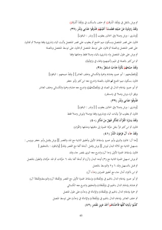 ‫ٍب ورش بالنقل ُب (ولَقد اَنْذرىم) ٍب خلف بالسكت ُب (ولَقد أَنْذرىم)‬
‫َ َ ْ َ َُ ْ‬
‫َ َ َ َ َُ ْ‬
‫ََ َ ُِ‬
‫ولَقد راودو ُ عن ض ْيفه فَيَمسنَآ أَعيُػنَػهم فَذوقُوا عذابِي ونُذر (ٖٚ)‬
‫َ َ ْ َ َ ُ َ ْ َ ِِ َ ْ ْ ُ ْ ُ‬
‫[ونذري : ورش وصال وُب اغبالٌن يعقوب ] [ ونذر : الباقوف]‬
‫قالوف على قصر اؼبنفصل وبسكوف ميم اعبمع ٍب يعقوب على قصر اؼبنفصل وأثبت الياء (نذري) وقفا ووصال ٍب لقالوف‬
‫على قصر اؼبنفصل وبالصلة ٍب قالوف على توسط اؼبنفصل ٍب قالوف على توسط اؼبنفصل وبالصلة‬
‫ٍب ورش على طوؿ اؼبنفصل ولو (نذري) بالياء وصال فقط وحذفها وقفا‬
‫ٍب ابن كثًن بالصلة ُب اؼبيم (أعينهم) واؽباء ُب (راودوهُ)‬
‫ََُ‬
‫ولَقد صبَّحهم بُكرة عذاب مستَقر (ٖٛ)‬
‫َ َ ْ َ َ ُ ْ ْ َ ً َ َ ٌ ُ ْ ِ ّّ‬

‫[ولقصبحهم : أبو عمرو وىشاـ وضبزة والكسائي وخلف العاشر] [ ولقد صبحهم : الباقوف]‬
‫َّ‬
‫ْ‬
‫قالوف بسكوف ميم اعبمع ثم قالوف بالصلة و ج معو ابن كثًن وأبو جعفر‬
‫اندر‬
‫ٍب أبو عمرو بإدغاـ الداؿ ُب الصاد ُب (ولَقصبَّحهم) و ج معو ىشاـ وضبزة والكسائي وخلف العاشر‬
‫َ َ َّ َ ُ ْ اندر‬
‫ورقق الراء ورش وصال ُب (مستقر)‬

‫ََ َ ُِ‬
‫فَذوقُوا عذابِي ونُذر (ٜٖ)‬
‫ُ‬

‫[ونذري : ورش وصال وُب اغبالٌن يعقوب ] [ ونذر : الباقوف]‬

‫قالوف ٍب يعقوب قرأ بإثبات الياء (ونذري) وقفا ووصال ولورش وصال فقط‬
‫َ َ ْ َّ ْ ُ ْ َ َ ّْ ْ ِ َ ْ ِ ْ ُ َّ ٍ‬
‫ولَقد يَسرنَا الْقرآف لِلذكر فَػهل من مدكِر (ٓٗ)‬
‫قالوف ٍب ابن كثًن قرأ بنقل كة اؽبمزة إىل ماقبلها وحذفها (القراف)‬
‫حر‬
‫َُ‬
‫ولَقد جآء َؿ فِرعوف النُّذر (ٔٗ)‬
‫َ َ ْ َ َ آ َ ْ َْ َ ُ ُ‬
‫[جا آؿ : قػالوف والبػزي وأبػو عمػرو بإسػقاط اْلوىل وربقيػق الثانيػة مػع اؼبػد والقصػر ][ ورش وقنبػل وأبػو جعفػر ورويػس :‬
‫بتسهي ل الثانية مع ثالثة البدؿ لورش ][ ورش وقنبل :أبدؽبا ألفا مع القصر واؼبد] [والباقوف : بالتحقيق ]‬
‫قالوف بإسقاط اؽبمزة اْلوىل (جا آؿ) و ج معو البزي بقصر جاء واؼبد‬
‫اندر‬
‫ٍب ورش تسهيل اؽبمزة الثانية مع (ٖ) أوجو البدؿ (آؿ) ٍب أبدؽبا ألفا باؼبد ٙ كات ٍب اؼبد كتاف والطوؿ باؼبتصل‬
‫حر‬
‫حر‬
‫ٍب قنبل بالتسهيل واؼبد ٙ وٕ والتوسط باؼبتصل‬
‫ٍب ابن ذكواف أماؿ جاء مع ربقيق اؽبمزتٌن (جآءَ آَؿ)‬
‫َ َ‬

‫ٍب أبو عمرو بإدغاـ الداؿ باعبيم ُب (ولَقجاءَ) وإسقاط اؽبمزة اْلوىل مع القصر (ولَقجا آؿ) والتوسط(ولَقجآ آؿ)‬
‫َ َ َّ‬
‫َ َ َّ‬
‫َ َ َّ‬
‫ٍب ىشاـ بإدغاـ الداؿ باعبيم ُب (ولَقجاءَ) والتحقيق و ج معو الكسائي‬
‫اندر‬
‫َ َ َّ‬

‫ٍب ضبزة بإدغاـ الداؿ باعبيم ُب (ولَقجاءَ) واإلمالة ُب (جآء) على طوؿ اؼبتصل‬
‫َ َ َّ‬

‫ٍب خلف العاشر بإدغاـ الداؿ باعبيم ُب (ولَقجآءَ) واإلمالة ُب (جآء) على توسط اؼبتصل‬
‫َ َ َّ‬
‫َ َّ آ ُ َ َ ْ ُ ْ ْ َ َ ِ ٍ ُ ْ ِ ٍ‬
‫كذبُوا بَِيَاتِنَا كلّْها فَأَخذنَاهم أَخذ عزيز مقتَدر (ٕٗ)‬
‫54‬

 