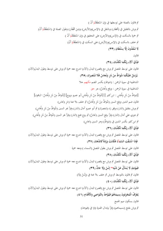 ‫ٍب قالوف بالصلة على توسطها ُب (إِف استَطَعتُم أَف )‬
‫ِ ْ ْْ ْ‬

‫ِ‬
‫ِ‬
‫ٍب ورش بالتقليل ُب (أقطار) وبالنقل ُب (اإلنس)و(اْلرض) و(من اَقْطَار) وطوؿ الصلة ُب (استَطَعتُم أَف)‬
‫ْ ْْ ْ‬
‫َ‬
‫ٍب ضبزة بالسكت ُب (اإلنس)و(اْلرض) على التحقيق ُب (إِف استَطَعتُم أَف )‬
‫ِ ْ ْْ ْ‬
‫ٍب خلف بالسكت ُب (اإلنس)و(اْلرض) على السكت ُب (استَطَعتُم أَف)‬
‫ْ ْْ ْ‬
‫َ ُ ُ َ َّ ْ ٍ‬
‫َل تَػ ْنػفذوف إَِل بِسليَاف (ٖٖ)‬
‫ُ‬
‫قالوف‬
‫ّْ آ َ ِ ُ َ ّْ ِ‬
‫فَبِأَي َّلء ربّْكما تُكذبَاف (ٖٗ)‬
‫َ َ‬
‫قالوف على توسط اؼبتصل ٍب ورش مع (قصر) البدؿ (آآلء) ج معو ضبزة ٍب ورش على توسط وطوؿ البدؿ(آآلء)‬
‫اندر‬
‫ِ ِ‬
‫يُػرسل علَْيكما شواظ من نَار ونُحاس فًَل تَػ ْنتَصراف (ٖ٘)‬
‫ْ َ ُ َ ُ َ َُ ٌ ِ ْ ٍ َ َ ٌ َ‬
‫َ‬
‫الشاطبية ُب سورة الرضبن : (شواظ) بكسر الضم مكيهم جال‬
‫الشاطبية ُب سورة الرضبن : ورفع (كباس) جر حق‬
‫ُ ٌ‬
‫ِ‬
‫َُ ٌ ِ ْ ٍ َُ ٍ‬
‫ِ َ ٌ ِ ْ ٍ َُ ٍ‬
‫[شواظ من نَار وكبَاس : ابن كثًن ] [شواظ من نَار وكبَاس:أبو عمرو وروح] [شواظ من نَار وكبَاس: الباقوف]‬
‫َُ ٌ ْ ٍ َُ ٌ‬
‫ِ‬
‫ٍ‬
‫قالوف ضم الشٌن ورفع السٌن (شواظ من نَار وكبَاس) ٍب خلف بال غنة (نار وكباس)‬
‫َُ ٌ ْ ٍ َُ ٌ‬
‫َُ ٌ ِ ْ ٍ َُ ٍ‬
‫ٍب ورش بتقليل (النار) ورقق راء (تنتصراف) ٍب أبو عمرو أماؿ (النار) وقرأ جبر السٌن (شواظ من نَار وكبَاس)‬
‫َُ ٌ ِ ْ ٍ َُ ٍ‬
‫ٍب دوري علي أماؿ (النار) وقرأ برفع السٌن (كباس) ٍب روح فتح (النار) وقرأ جبر السٌن (شواظ من نَار وكبَاس)‬
‫ٌ‬
‫ٍ‬
‫ٍب ابن كثًن بكسر الشٌن ُب (شواظ) وجر السٌن (كباس)‬
‫ِ ٌ‬
‫ّْ آ َ ِ ُ َ ّْ ِ‬
‫فَبِأَي َّلء ربّْكما تُكذبَاف (ٖٙ)‬
‫َ َ‬

‫قالوف على توسط اؼبتصل ٍب ورش مع (قصر) البدؿ (آآلء) ج معو ضبزة ٍب ورش على توسط وطوؿ البدؿ(آآلء)‬
‫اندر‬
‫َ ْ َ ً َ الد َ ِ‬
‫َ َ َّ ِ‬
‫فَِإذا انْشقت السمآءُ فَكانَت وردة ك ّْهاف (ٖٚ)‬
‫َْ‬
‫َّ َ‬
‫قالوف على توسط اؼبتصل ٍب ورش بطوؿ اؼبتصل (السماء ) ومعو ضبزة‬
‫ّْ آ َ ِ ُ َ ّْ ِ‬
‫فَبِأَي َّلء ربّْكما تُكذبَاف (ٖٛ)‬
‫َ َ‬
‫قالوف على توسط اؼبتصل ٍب ورش مع (قصر) البدؿ (آآلء) ج معو ضبزة ٍب ورش على توسط وطوؿ البدؿ(آآلء)‬
‫اندر‬
‫ٍ‬
‫ُ َ َ ِ‬
‫ٌ َ َ َ ّّ‬
‫فَػيَػومئِذ َل يُسأَؿ عن ذنْبِه~ إِنْس وَل جاف (ٜٖ)‬
‫ْ‬
‫َْ َ ْ‬
‫قالوف ٍب قالوف بالتوسط ٍب ورش ٍب خلف بال غنة ُب (إِنْس وَل)‬
‫ٌ ََ‬
‫ّْ آ َ ِ ُ َ ّْ ِ‬
‫فَبِأَي َّلء ربّْكما تُكذبَاف (ٓٗ)‬
‫َ َ‬
‫قالوف على توسط اؼبتصل ٍب ورش مع (قصر) البدؿ (آآلء) ج معو ضبزة ٍب ورش على توسط وطوؿ البدؿ(آآلء)‬
‫اندر‬
‫ْ ُ ُ ْ ُِ َ ِ َ ُ ْ ْ َ ُ ػ ِ َ ْ َ ِ‬
‫يُػعرؼ الْمجرموف بِسيماهم فَػيُػؤخذ بِالنَّواصي واَِقْداـ (ٔٗ)‬
‫َ‬
‫َ‬
‫قالوف بسكوف ميم اعبمع‬
‫ٍب ورش بفتح (بسيماىم) وقرأ بإبداؿ اؽبمزة واوا ُب (فيوخذ)‬
‫15‬

 
