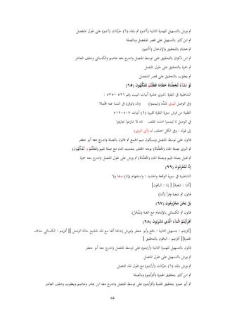 ‫ٍب ورش بالتسهيل للهمزة الثانية (أاَنتم) ٍب باؼبد (ٙ) كات (آنتم) على طوؿ اؼبنفصل‬
‫حر‬
‫ٍب ابن كثًن بالتسهيل على قصر اؼبنفصل وبالصلة‬
‫ٍب ىشاـ بالتحقيق واإلدخاؿ (أاأنتم)‬
‫ٍب ابن ذكواف بالتحقيق على توسط اؼبتصل و ج معو عاصم والكسائي وخلف العاشر‬
‫اندر‬
‫ٍب ضبزة بالتحقيق على طوؿ اؼبتصل‬
‫ٍب يعقوب بالتحقيق على قصر اؼبنفصل‬
‫لَو نَشآءُ لَجعلْنَا ُ حيَاما فَظَلْتُم تَػفكهوف (٘ٙ)‬
‫ْ َ َّ ُ َ‬
‫ْ َ ََ ُ ً‬

‫الشاطبية ُب البقرة :للبزي عشرة أبيات البيت رقم ٕٙ٘ -ٖ٘٘ :‬
‫ِْ‬
‫وُب الوصل للبزي ش ّْد (تيمموا) وتاء (توَب) ُب النسا عنو ؾبمال‬
‫َد‬
‫الطيبة من فرش سورة البقرة تقريبا (ٙ) أبيات ٚٓ٘-ٕٔ٘‬
‫ُب الوصل تا تيمموا اشدد تلقف تلو َل تنازعوا تعارفوا‬
‫إىل قولو : وُب الكل اختلف لو (أي البزي)‬
‫قالوف على توسط اؼبتصل وبسكوف ميم اعبمع ٍب قالوف بالصلة و ج معو أبو جعفر‬
‫اندر‬
‫ٍب البزي بصلة اؽباء (عبَع ْلنَاهُ) بوجو اػبلف بتشديد التاء مع صلة اؼبيم (فَظَْلتُم و تَّفكهوف)‬
‫ْ ػ َ َّ ُ َ‬
‫ََ‬

‫ٍب قنبل بصلة اؼبيم وبصلة اؽباء (عبَع ْلنَاهُ) ٍب ورش على طوؿ اؼبتصل و ج معو ضبزة‬
‫اندر‬
‫ََ‬
‫إِنَّا لَمغْرموف (ٙٙ)‬
‫ُ َُ َ‬

‫الشاطبية ُب سورة الواقعة واغبديد : واستفهاـ (إنا) صفا وَل‬

‫[أئنا : شعبة] [ إنا : الباقوف]‬
‫قالوف ٍب شعبة وقرأ (أئنا)‬
‫بَل نَحن محروموف (ٚٙ)‬
‫ْ ْ ُ َ ُْ ُ َ‬

‫قالوف ٍب الكسائي باإلدغاـ مع الغنة (بػَنَّحن)‬
‫ُْ‬
‫أَفَػرأَيْػتُم الْمآء الَّذي تَشربُوف (ٛٙ)‬
‫َ ُ َ َ ِ َْ َ‬
‫[أفرايتم : بتسهيل الثانية : نافع وأبو جعفر ولورش إبداؽبا ألفا مع اؼبد اؼبشبع حالة الوصل ][ أفريتم : الكسائي حذؼ‬
‫اؽبمزة][ أفرايتم : الباقوف بالتحقيق ]‬
‫قالوف بالتسهيل للهمزة الثانية (أرايتم) على توسط اؼبتصل و ج معو أبو جعفر‬
‫اندر‬
‫ٍب ورش بالتسهيل على طوؿ اؼبتصل‬
‫ٍب ورش باؼبد (ٙ) كات (أرآيتم) مع طوؿ اؼبد اؼبتصل‬
‫حر‬
‫ٍب ابن كثًن بتحقيق اؽبمزة (أفرأيتم) وبالصلة‬
‫ٍب أبو عمرو بتحقيق اؽبمزة (أفرأيتم) على توسط اؼبتصل و ج معو ابن عامر وعاصم ويعقوب وخلف العاشر‬
‫اندر‬
‫46‬

 