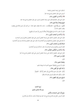 ‫ٍب قالوف على توسط اؼبنفصل وبالصلة‬
‫ٍب ورش على طوؿ اؼبنفصل و ج معو ضبزة‬
‫اندر‬
‫ِ‬
‫فَأَمآ إِف كاف من الْمقربِين (ٛٛ)‬
‫َّ ْ َ َ َ ُ َ َّ َ‬
‫قالوف على قصر اؼبنفصلثم قالوف على توسط اؼبنفصل ٍب ورش على طوؿ اؼبنفصل و ج معو ضبزة‬
‫اندر‬
‫َْ ٌ ََ َ ٌ َ َ ِ ٍ‬
‫فَػروح وريْحاف وجنَّةُ نَعيم (ٜٛ)‬
‫[فَػروح : رويس][ فَػروح : الباقوف][جنت : رظبت بالتاء فوقف عليها باؽبػاء : ابػن كثػًن وأبػو عمػرو والكسػائي ويعقػوب‬
‫َ‬
‫ُ‬
‫ووقف الباقوف بالتاء ]‬
‫قالوف ٍب خلف بال غنو ُب (فَػروح وروبَاف وجنَّةُ) ٍب رويس قرأ بضم الراء (فَػروح)‬
‫َْ ٌ ََ ْ ٌ َ َ‬
‫ُ‬
‫َ ْ َ َِْ َْ ِ ِ ِ‬
‫وأَمآ إِف كاف من أَصحاب الْيَمين (ٜٓ)‬

‫ِ‬
‫قالوف على قصر اؼبنفصل ٍب قالوف على توسط اؼبنفصل ٍب ورش على طوؿ اؼبنفصل وبالنقل ُب (من اَصحاب)‬
‫َ‬
‫ِ ْ ِ‬
‫ِ ْ ِ‬
‫ٍب ضبزة على طوؿ اؼبنفصل وبالتحقيق ُب (من أَصحاب) ٍب خلف على طوؿ اؼبنفصل وبالسكت ُب (من أَصحاب)‬
‫ْ َ‬
‫ْ َ‬
‫ََ ٌ َ ِ ْ ْ َ ِ ِ ِ‬
‫فَسًلـ لَك من أَصحاب الْيَمين (ٜٔ)‬
‫ِ‬
‫ِ ْ ِ‬
‫قالوف ٍب ورش وبالنقل ُب (من اَصحاب) ٍب خلف بالسكت ُب (من أَصحاب)‬
‫ْ َ‬
‫َ‬
‫ِ‬
‫وأَمآ إِف كاف من الْمكذبِين ال َّالّْين (ٕٜ)‬
‫َ َّ ْ َ َ َ ُ َ ّْ َ ض َ‬

‫قالوف على قصر اؼبنفصل ٍب قالوف على توسط اؼبنفصل ٍب ورش على طوؿ اؼبنفصل و ج معو ضبزة‬
‫اندر‬
‫ٌُ ِ ْ َ ِ ٍ‬
‫فَػنُػزؿ من حميم (ٖٜ)‬
‫قالوف‬
‫َ ْ َِ ٍ‬
‫وتَصلِيَةُ جحيم (ٜٗ)‬
‫ْ َِ ٍ‬
‫قالوف ٍب السوسي (وتَصلِيَةُ جحيم) أدغم التاء اؼبربوطة باعبيم‬
‫َ‬
‫َّ َ َ ُ َ َ ُّ ِ ِ‬
‫إِف هذا لَهو حق الْيَقين (ٜ٘)‬
‫[ ؽبْو : قالوف وأبو عمرو والكسائي وأبو جعفر ] [ ؽبُو : الباقوف]‬
‫ََ‬
‫ََ‬
‫قالوف بسكوف اؽباء (ؽبْو) ٍب ورش بضم اؽباء (ؽبُو)‬
‫َ ْ ِْ َ َ َِ ِ‬
‫فَسبّْح بِاسم ربّْك الْعظيم (ٜٙ)‬

‫قالوف‬

‫سورة الحديد‬
‫ْ ِ ِ َّ ْ َ ِ َّ ِ ِ‬
‫بِسم اللَّه الرحمن الرحيم‬

‫ِ‬
‫َّ َ َ ِ َ ْ ْ ِ‬
‫سبَّح لِلَّه ما فِي السماوات واَِرض‬
‫َ َ َ‬
‫قالوف ٍب ورش بالنقل ُب (اَلَرض) و ج معو ضبزة بوجو وقفا ٍب خلف بالسكت ُب (اْلرض)‬
‫اندر‬
‫86‬

 