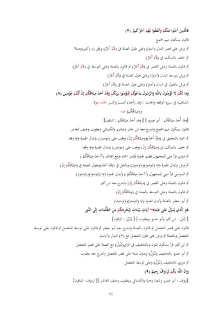 ‫ِ آ ِ‬
‫فَالَّذين َمنُوا م ْنكم وأَنْػفقوا لَهم أَجر كبِير (ٚ)‬
‫َ َ‬
‫ُ ْ َ َُ ُ ْ ٌْ َ ٌ‬
‫قالوف بسكوف ميم اعبمع‬

‫ٍب ورش على قصر البدؿ (آمنوا) وعلى طوؿ الصلة ُب (ؽبُم أَجر) ورقق راء (كبًن)وصال‬
‫َ ْ ٌْ‬
‫ٍب خلف بالسكت ُب (ؽبُم أَجر)‬
‫َ ْ ٌْ‬

‫ٍب قالوف بالصلة وعلى القصر ُب (ؽبُم أَجر) ٍب قالوف بالصلة وعلى التوسط ُب (ؽبُم أَجر)‬
‫َ ْ ٌْ‬
‫َ ْ ٌْ‬

‫ٍب ورش بتوسط البدؿ (آمنوا) وعلى طوؿ الصلة ُب (ؽبُم أَجر)‬
‫َ ْ ٌْ‬

‫ٍب ورش بالطوؿ ُب البدؿ (آمنوا) وعلى طوؿ الصلة ُب (ؽبُم أَجر)‬
‫َ ْ ٌْ‬
‫ِ‬
‫ُ ْ ََ ِ‬
‫ُ َ ْ ِ َ ِ َّ ُ ْ وُ ْ ِ‬
‫وما لَكم َل تُػؤمنُوف بِاللَّه والرسوؿ يَدع كم لِتُػؤمنُوا بِربّْكم وقَد أَخذ ميثَاقَكم إِف ك ْنتُم مؤمنِين (ٛ)‬
‫َ ُ‬
‫ُ ْ‬
‫ََ ْ‬
‫ُ ْ ْ ُ ْ ُْ َ‬
‫َ َْ‬
‫الشاطبية ُب سورة الواقعة واغبديد : وقد (أخذ) أضمم واكسر اػباء حوَل‬
‫و(ميثاقُكم) عنو‬
‫ُ‬

‫ِ‬
‫[وقد أُخذ ميثاقُكم : أبو عمرو ] [ وقد أَخذ ميثاقَكم : الباقوف]‬
‫ََ‬

‫قالوف بسكوف ميم اعبمع و ج معو ابن عامر وعاصم والكسائي ويعقوب وخلف العاشر‬
‫اندر‬
‫ٍب ضبزة بالتحقيق ُب (وقَد أَخذ)و(ميثَاقَكم إِف) ووقف على (مومنٌن) بإبداؿ اؽبمزة واوا وقفا‬
‫َ ْ ََ ِ ُْ ْ‬
‫ٍب خلف بالسكت ُب (ميثَاقَكم إِف) ووقف على (مومنٌن) بإبداؿ اؽبمزة واوا وقفا‬
‫ِ ُْ ْ‬
‫َِ ِ‬
‫ٍب دوري قرأ مبين للمجهوؿ فضم اؽبمزة كسر اػباء ورفع القاؼ (أَِخذ ميثَاقُكم )‬
‫و‬
‫ُ‬
‫ُْ‬
‫ٍب ورش وأبدؿ اؽبمزة واوا (لتومنوا)و(تومنوف) وبالنقل ُب (وقَد اَخذ)وبطوؿ الصلة ُب (ميثَاقَكم إِف)‬
‫َ َ ََ‬
‫ِ ُْ ْ‬
‫َِ ِ‬
‫ٍب السوسي قرأ مبين للمجهوؿ (أَِخذ ميثَاقُكم ) وأبدؿ اؽبمزة واوا (لتومنوا)و(تومنوف)‬
‫ُ‬
‫ُْ‬
‫ٍب قالوف بالصلة وعلى القصر ُب (ميثَاقَكم إِف) و ج معو ابن كثًن‬
‫ِ ُ ْ ْ اندر‬
‫ٍب قالوف بالصلة وعلى التوسط بالصلة ُب (ميثَاقَكم إِف)‬
‫ِ ُْ ْ‬
‫ٍب أبو جعفر بالصلة وأبدؿ اؽبمزة واوا (لتومنوا)و(تومنوف)‬
‫ِ‬
‫ِ‬
‫ٍ‬
‫ُ ِ ّْ ُ َ َ ِ آ ٍ‬
‫ِ‬
‫هو الَّذي يُػنَػزؿ علَى ع ْبد ِ~ َيَات بَػيّْػنَات لِيُخرجكم من الظُّلُمات إِلَى النُّور‬
‫َ‬
‫ْ َِ ُ ْ َ‬
‫َ‬
‫ِ‬
‫[ يػُْنزؿ : ابن كثًن وأبو عمرو ويعقوب ] [ يػُنَػزؿ : الباقوف]‬
‫ّْ‬

‫قػالوف علػى قصػر اؼبنفصػل ٍب قػالوف بالصػلة وان ج معػو أبػػو جعفػر ٍب قػالوف علػى توسػط اؼبنفصػل ٍب قػالوف علػى توسػػط‬
‫ػدر‬
‫اؼبنفصل وبالصلة ٍب ورش على طوؿ اؼبنفصل مع (ٖ) البدؿ (آيات)‬
‫ٍب ابن كثًن قرأ بسكوف النوف وبالتخفيف ُب الزاي(يػُْنزؿ) مع الصلة على قصر اؼبنفصل‬
‫ُِ‬

‫ٍب أبو عمرو بالتخفيف (يػُْنزؿ) وبدوف صلة على قصر اؼبنفصل و ج معو يعقوب‬
‫اندر‬
‫ُِ‬

‫ٍب دوري بالتخفيف (يػُْنزؿ) وعلى توسط اؼبنفصل‬
‫ُِ‬
‫ِ‬
‫َ َّ‬
‫وإِف اللَّهَ بِكم لَرءُوؼ رحيم (ٜ)‬
‫ُْ َ ٌ َ ٌ‬
‫[لرؤؼ : أبو عمرو وشعبة وضبزة والكسائي ويعقوب وخلف العاشر ][ لرءوؼ: الباقوف]‬
‫17‬

 
