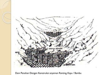 Dam Penahan Dengan Konstruksi anyaman Ranting, Kayu / Bambu
 