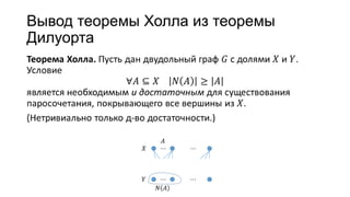 Вывод теоремы Холла из теоремы
Дилуорта
 