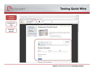 Testing Quick Wins 
Testing 
Context 
Component 
Test 
Evaluate 
Results 
 