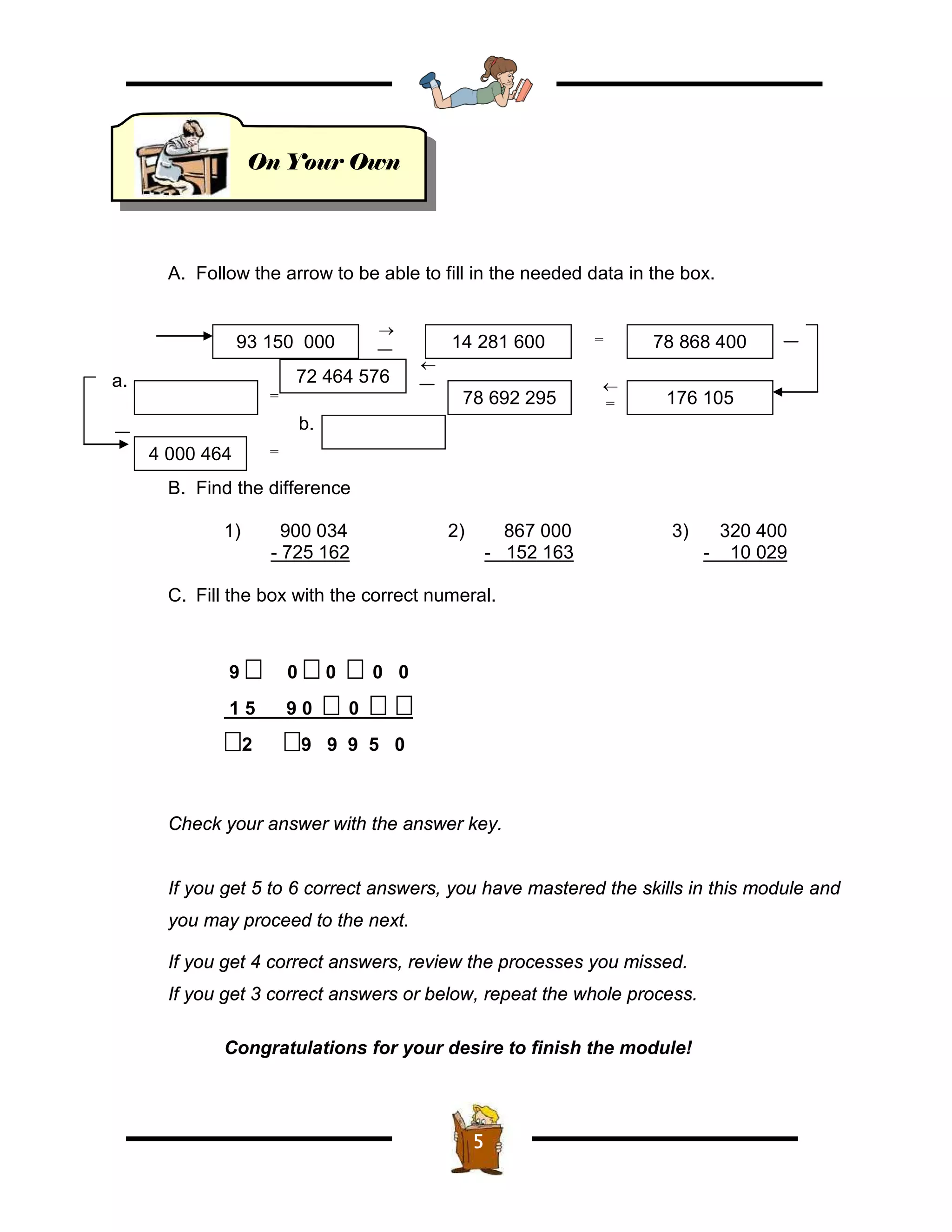 subtraction of whole numbers with continuous or non continuous zeros ...